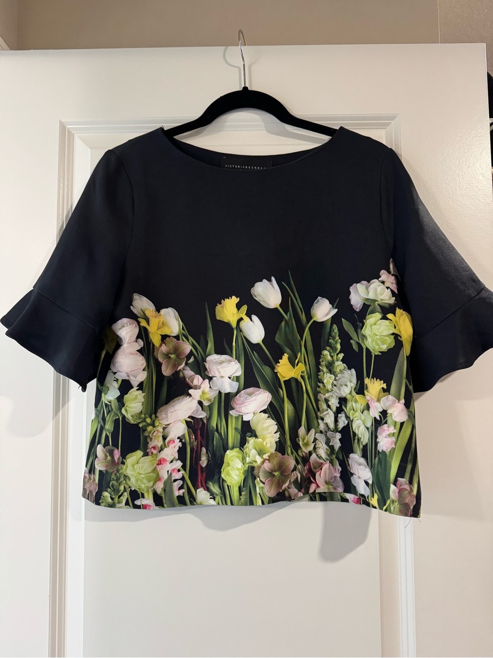 Victoria Beckham for Target Black Short Sleeve Top with Floral